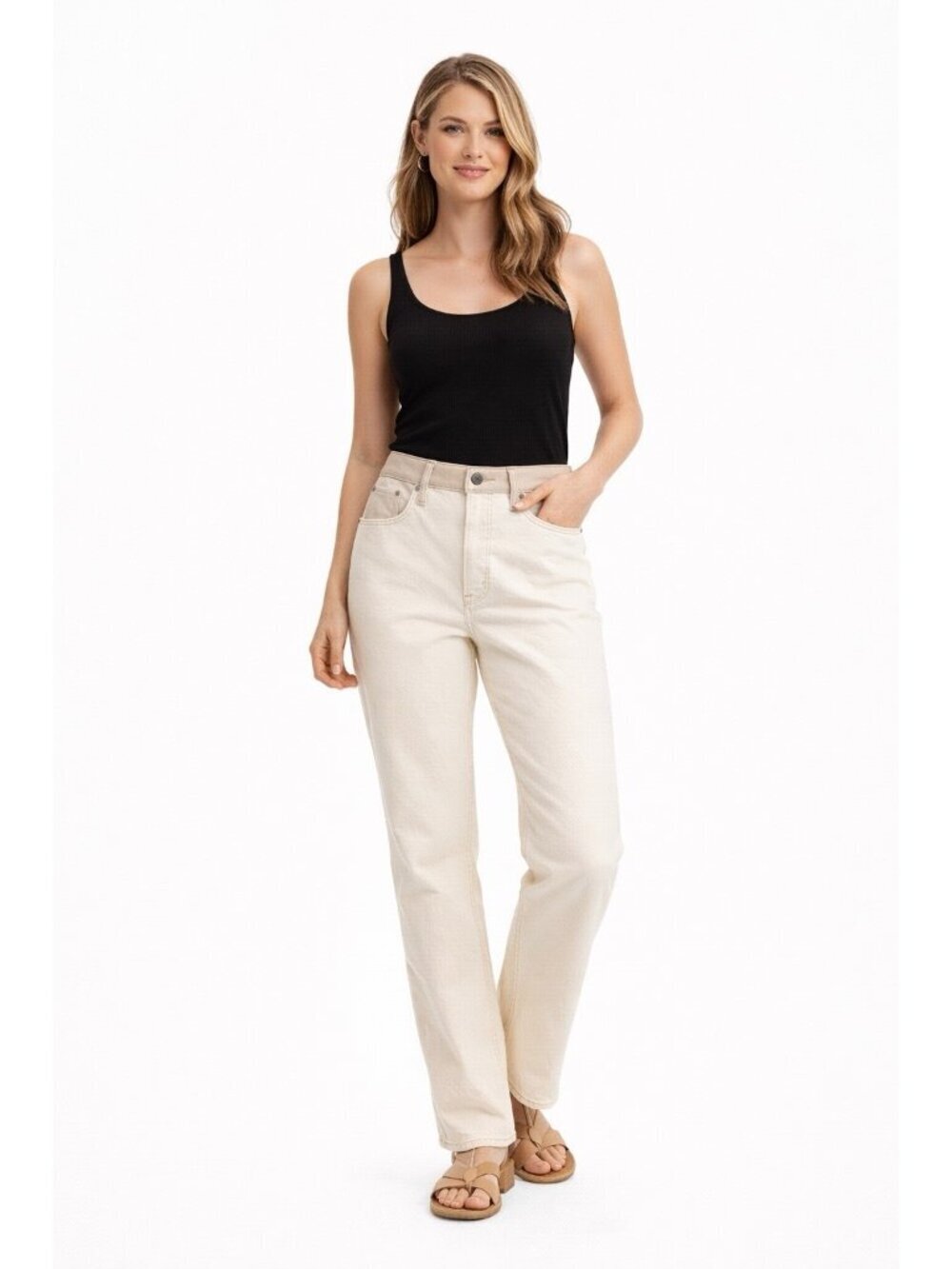 Abercrombie Womens 90s Straight JEANS 2L 26 Ultra High Rise Cream Faux Leather